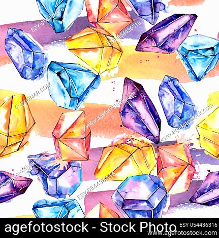 Colorfu diamond rock jewelry mineral.Seamless background pattern. Fabric wallpaper print texture. Geometric quartz polygon crystal stone mosaic shape amethyst...