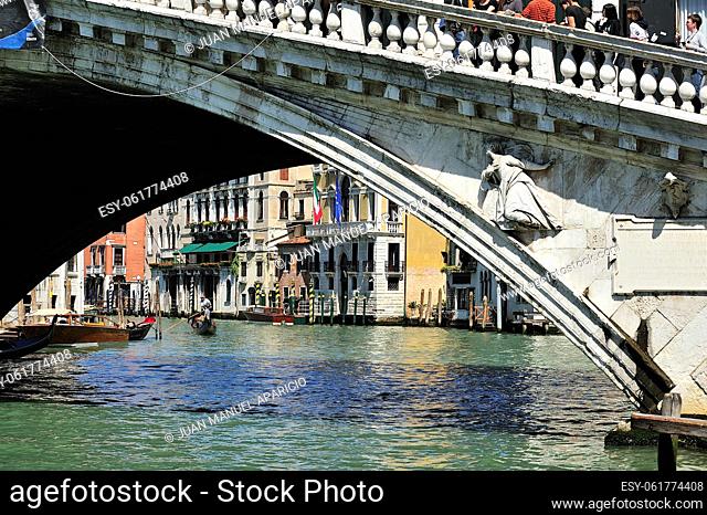 Detail from the Rialto Bridge in Venice, Italy