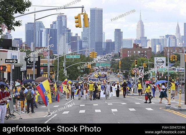 Jackson heights, New York, August 07, 2022: Thousands of Ecuadorians Immigrate Along With Grand marshal Luis Alfonso Chango Participated on the Ecuador Parade...