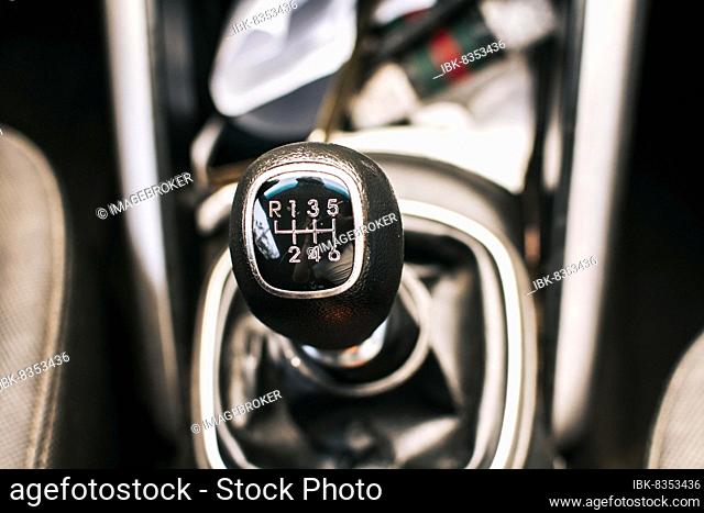 Close up of a car gear stick manual transmission, Manual gear lever of a car. Image of a car gear stick manual transmission