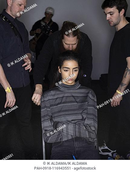 EXCLUSIVE - Backstage before BOSS show during New York Fashion Week, Menswear and womenswear Fall Winter 2019 collection - New York