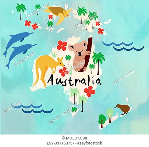 Animal cartoon map. Australia continent. Vector illustration, Stock Vector,  Vector And Low Budget Royalty Free Image. Pic. ESY-031168757 | agefotostock
