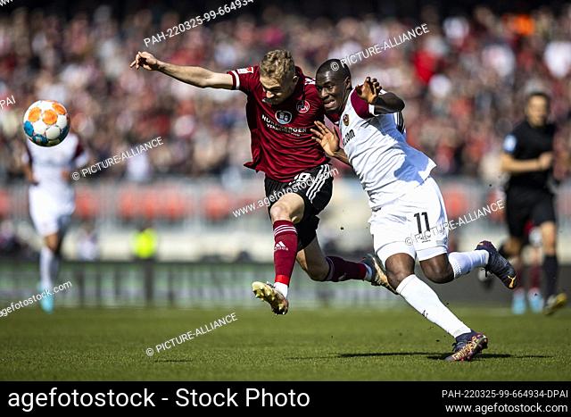 20 March 2022, Bavaria, Nuremberg: Soccer: 2nd Bundesliga, 1. FC Nürnberg - Dynamo Dresden, Matchday 27, Max Morlock Stadium