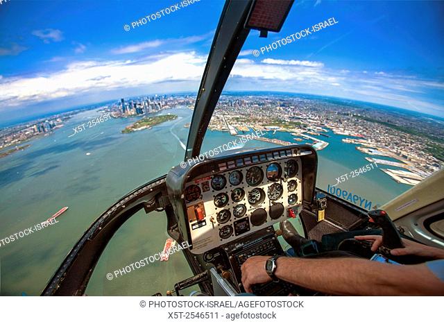 Helicopter Aerial view of Manhattan, New York City, NY USA