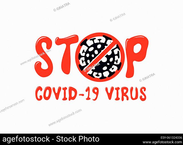 A stop sign for corona virus 2019 in black and red color including covid-19 symbol on it