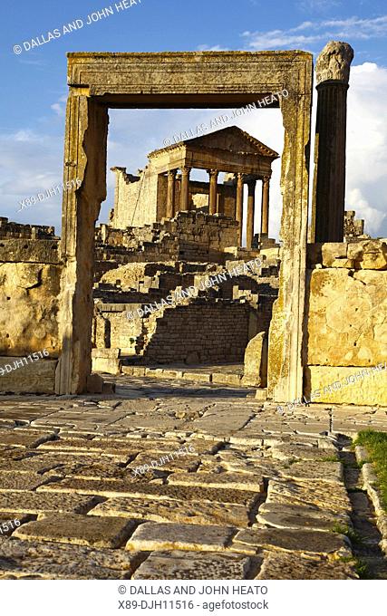 Africa, North Africa, Tunisia, Dougga Archaeological Site, Roman Ruins, The Capitol