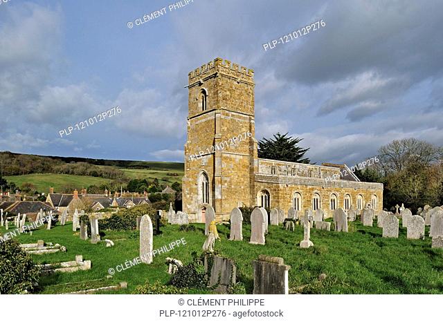 The Parish Church of St Nicholas at Abbotsbury along the Jurassic Coast, Dorset, southern England, UK