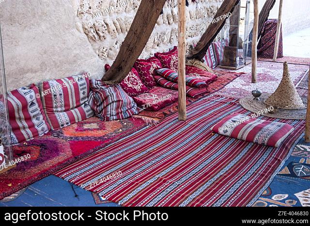 Bedouin camp depicting traditional life and crafts. Historic Bastkiya (Bastakiya), Bur Dubai, Dubai. United Arab Emirates. Middle East