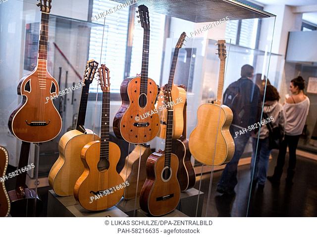 Various guitars can be seen in the exhibition 'Pomposa - Violins for Bach. The Hoffmann Workshop in Leipzig' in the Grassi Museum in Leipzig,  Germany