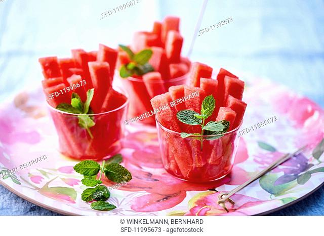 Watermelon sticks with mint