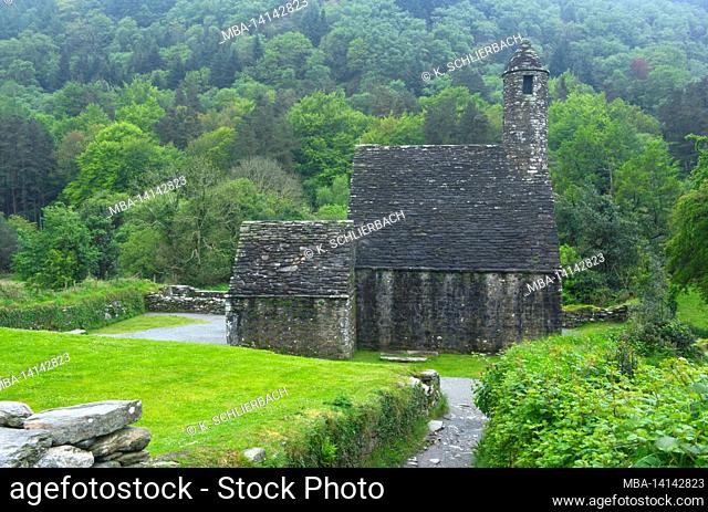 europe, republic of ireland, county wicklow, glendalough monastery complex, st. kevin's kitchen chapel
