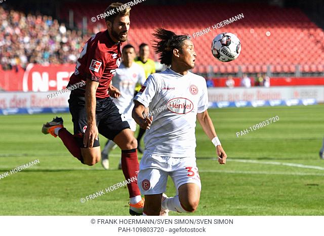 NO SALES IN JAPAN !. Takashi USAMI (Fortuna Dusseldorf) Promotion, duels versus Enrico VALENTINI (1.FC Nuremberg), Soccer 1. Bundesliga, 6