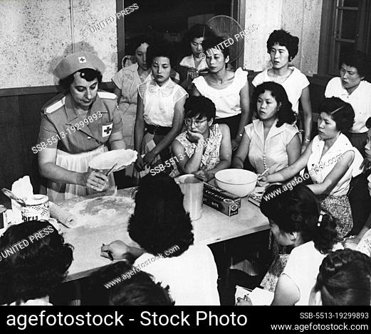 School For Brides - The art of Pie-making is Ably Demonstrated for the Camp Zama students by Mrs. Macon Fry, of Salem, Mass