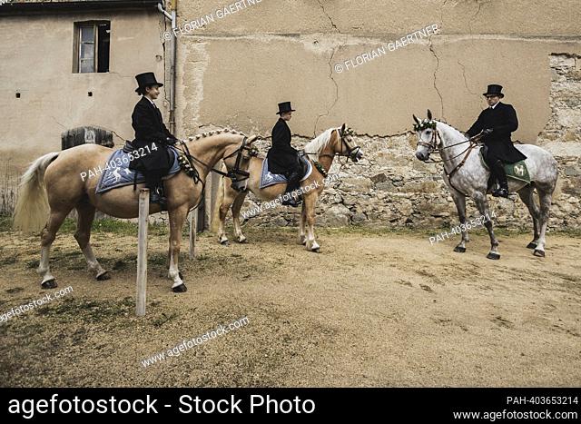 Easter riders, taken during the Easter procession on the German-Polish border in Ostritz, April 9, 2023. The resurrection of Jesus Christ is announced during...