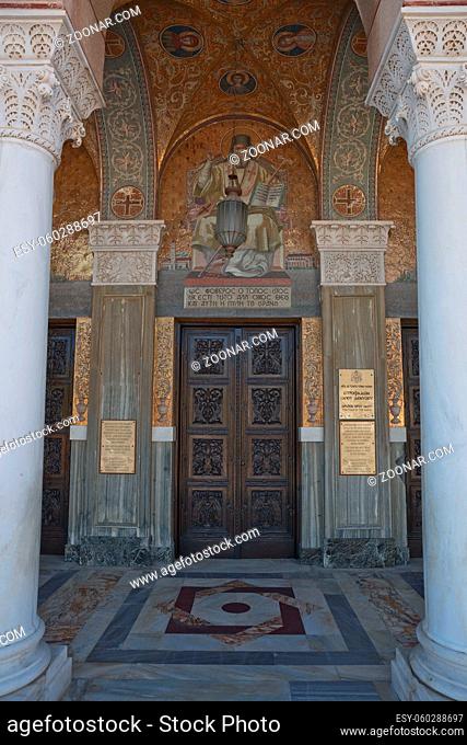 Beautiful church entrance on island of Zakynthos in Greece