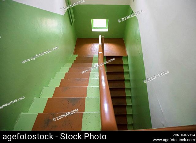 Green staircase in the office corridor