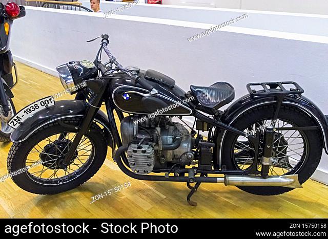 Moscow, Russia - November 10, 2018: Motorcycle BMW R71 (made in 1938) at the exhibition of old and rare cars