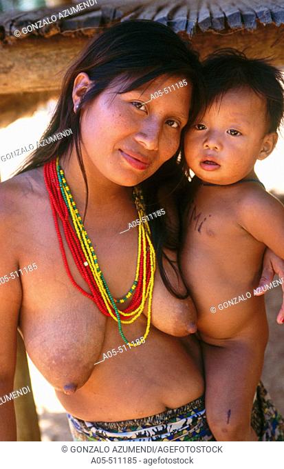 Embera indians of Parara Puru indigenous community. Alajuela Lake, Chagres National Park, Panama