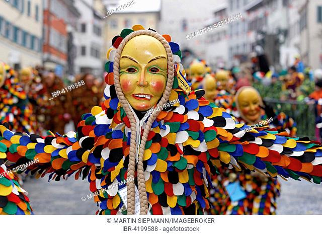 Mask of the Narrenzunft Leupolz fool's guild, Swabian-Alemannic carnival, carnival procession, Ravensburg, Upper Swabia, Baden-Württemberg, Germany