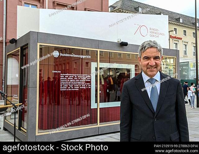 19 September 2021, Baden-Wuerttemberg, Karlsruhe: Stephan Harbarth, President of the Federal Constitutional Court, stands on the market square in front of a...