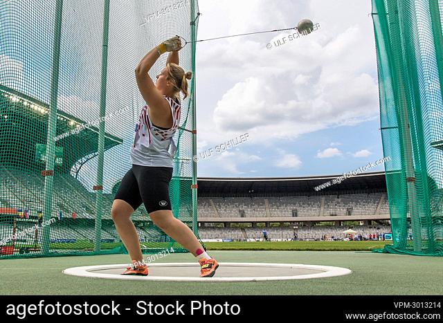 Belgian Vanessa Sterckendries pictured in action during the women's hammer throw competition, at the second day of the European Athletics Team Championships...