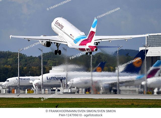 D-AGWH - Airbus A319-132 - Eurowings takes off, take-off starts, Franz Josef Strauss Airport in Muenchen.Munich. | usage worldwide