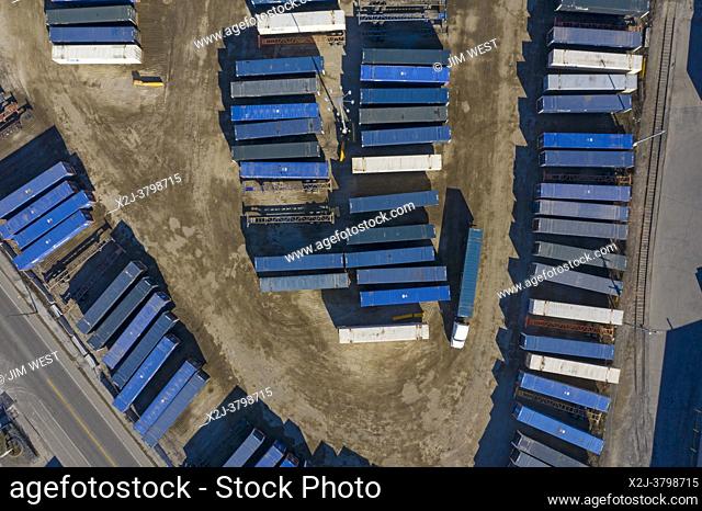 Detroit, Michigan - Shipping containers waiting to be transferred between trucks and trains at the CSX Intermodal Terminal