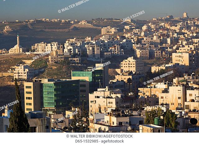 Jordan, Amman, elevated city view from Jebel Amman, morning