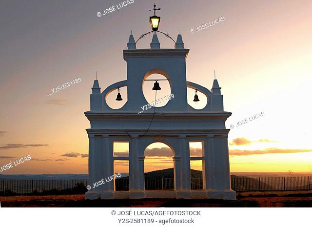 Belltower in the «Peña de Arias Montano», Alajar, Huelva province, Region of Andalusia, Spain, Europe