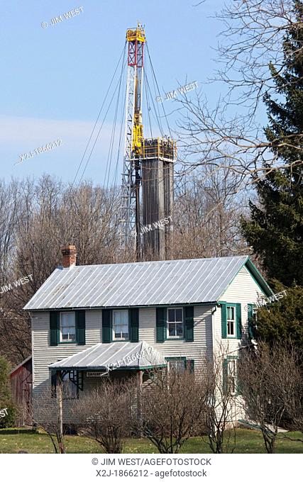Williamsport, Pennsylvania - A natural gas well being drilled near a house in rural Lycoming County in preparation for hydraulic fracturing fracking