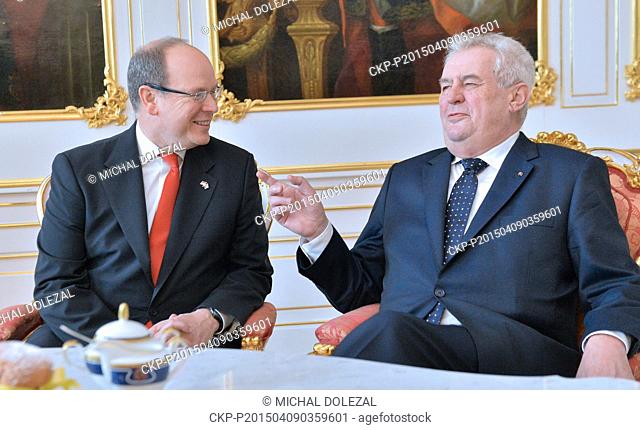 HSH Prince Albert II of Monaco (left) meets Czech President Milos Zeman at Prague Castle, Czech Republic, on Thursday, April 9, 2015