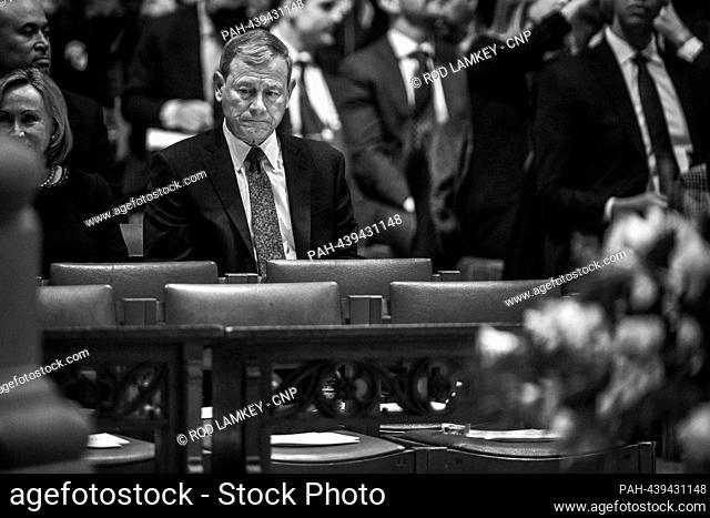 Chief Justice of the United States John G. Roberts, Jr., takes his seat during the funeral service for retired Associate Justice of the Supreme Court Sandra Day...