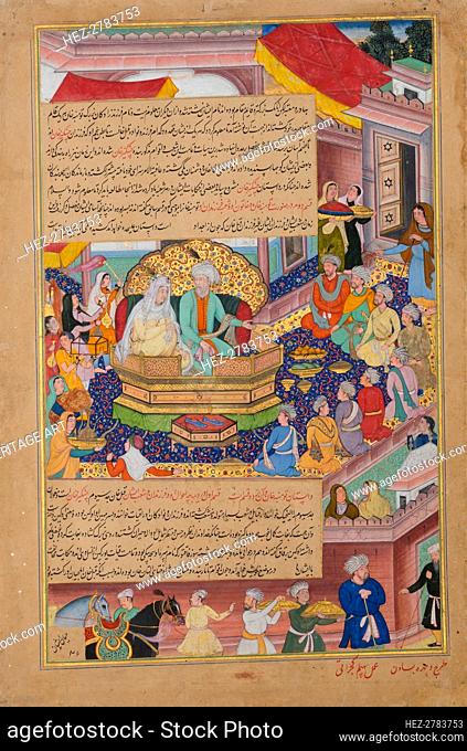 Tumanba Khan, His Wife, and His Nine Sons, Folio from a Chingiznama.., ca. 1596. Creators: Basawan, Bhim Gujarati