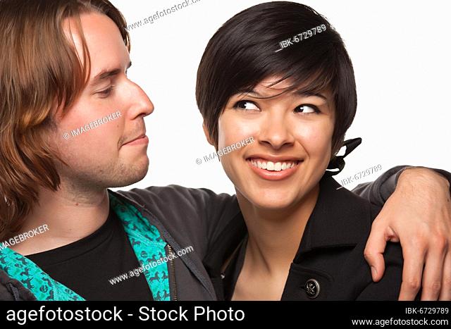 Diverse caucasian male and multiethnic female portrait isolated on a white background