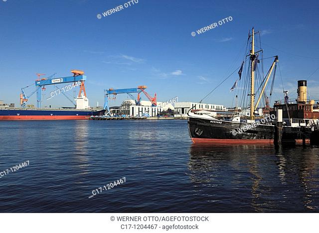 Germany, Kiel, Kiel Fjord, Baltic Sea, Schleswig-Holstein, Kiel harbour, ships, Howaldtswerke-Deutsche Werft, HDW shipyard, Thyssen Krupp