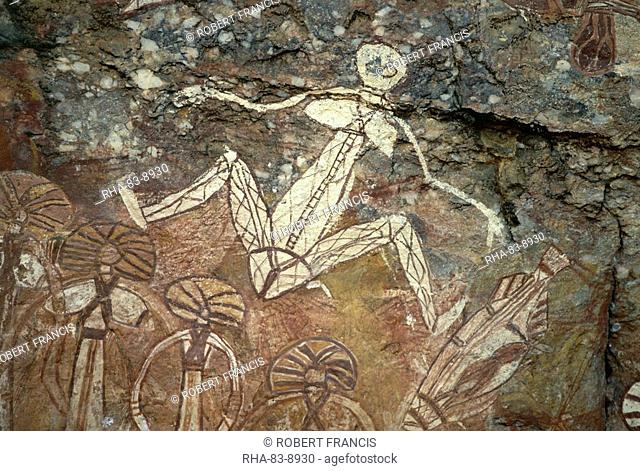 Barrginj, wife of Namarrgon the Lightning Man, one of the supernatural ancestors depicted at the aboriginal rock art site at Nourlangie Rock in Kakadu National...