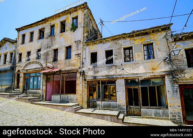 City of Gjirokastra, Gjirokastra, Albania - The historic old town of the mountain city of Gjirokastra is gradually deteriorating