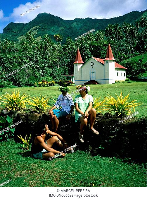 French Polynesia, Marquesas archipelago, Nuku Hiva island, Hatiheu bay, chapel