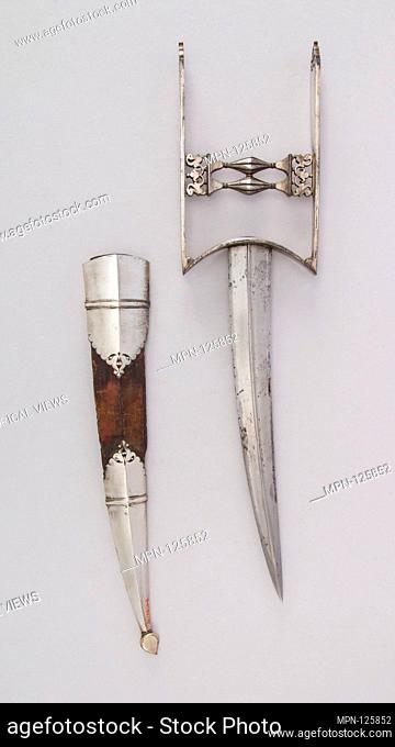 Dagger (Katar) with Sheath. Date: 18th century; Geography: Lucknow, Uttar Pradesh; Culture: North Indian; Medium: Steel, silver, wood, velvet; Dimensions: H