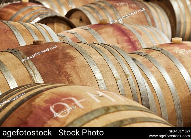 Barrique barrels, Martin Wassmer vineyard, MarkgrÃ¤flerland region, Baden, Germany