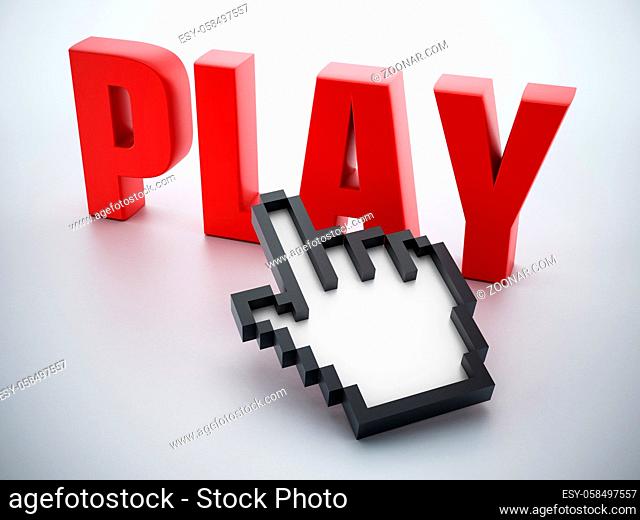 Hand cursor on red play word