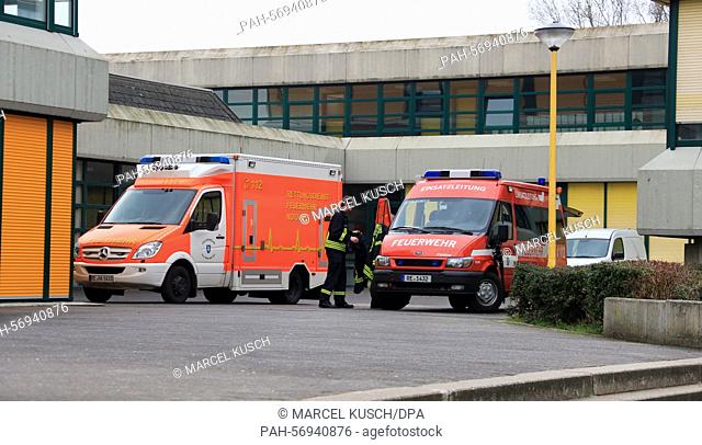 Emergency vehicles stand in front of the Joseph-Koenig high school in Haltern am See, Germany, 24 March 2015. Germanwings flight A320, enroute from Barcelona