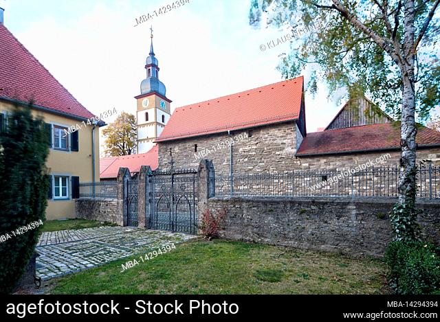 Church castle, Gaden, Johanniskirche, house facade, autumn, Hüttenheim, Franconia, Germany, Europe
