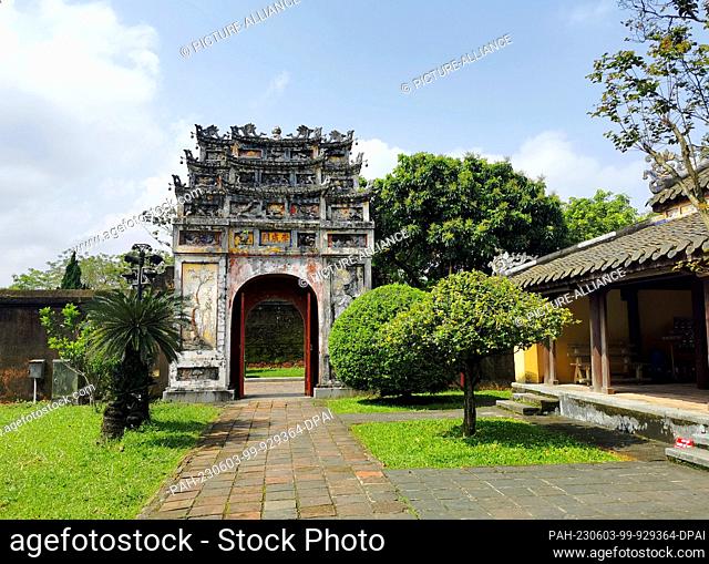 03 March 2023, Vietnam, Hue: Historical gate in the citadel of Hue. Hue Citadel was the former residence of the emperors of the Vietnamese Nguyen Dynasty in the...