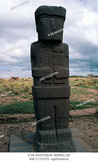 Ponce, anthropomorph monolith, archaeological site of Tiahuanaco or Tiwanaku (UNESCO World Heritage List, 2000), Bolivia, Pre-Inca civilisation