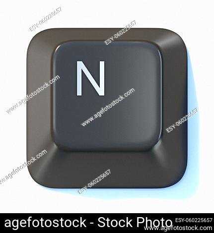 Black computer keyboard key Letter N 3D render illustration isolated on white background