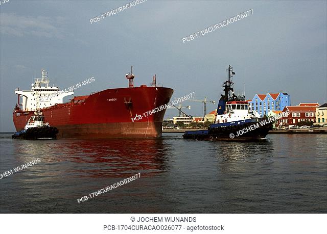 Curacao Willemstad harbour, oil tanker entering