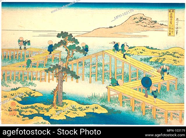 Ancient View of Yatsuhashi in Mikawa Province (Mikawa no Yatsuhashi no kozu), from the series Remarkable Views of Bridges in Various Provinces (Shokoku meikyo...