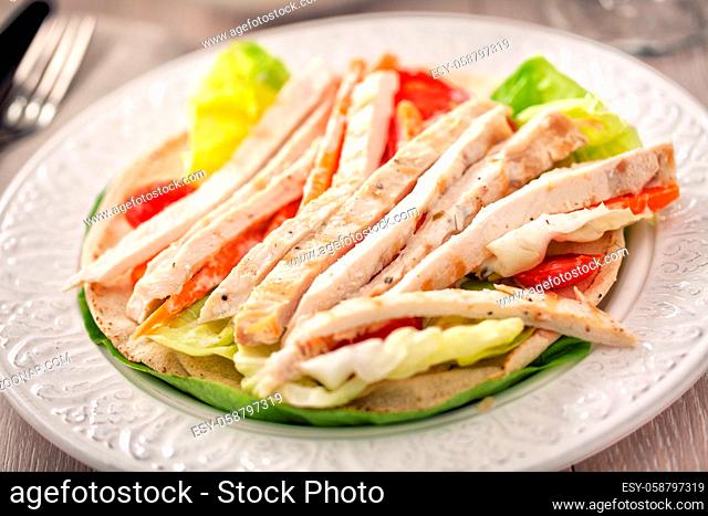 Grilled chicken with salad on a plate.High quality photo