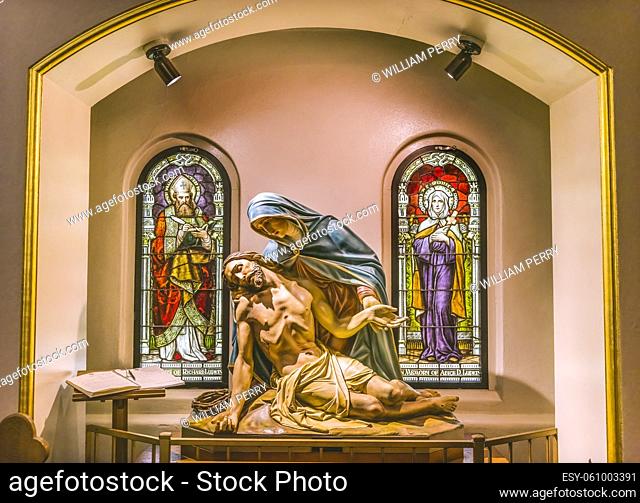 Pieta Virgin Mary Dead Jesus Crucifixion Stained Glass Saint Mary Basilica Church Immaculate Conception Blessed Mary Phoenix Arizona Founded 1881 Rebuilt...